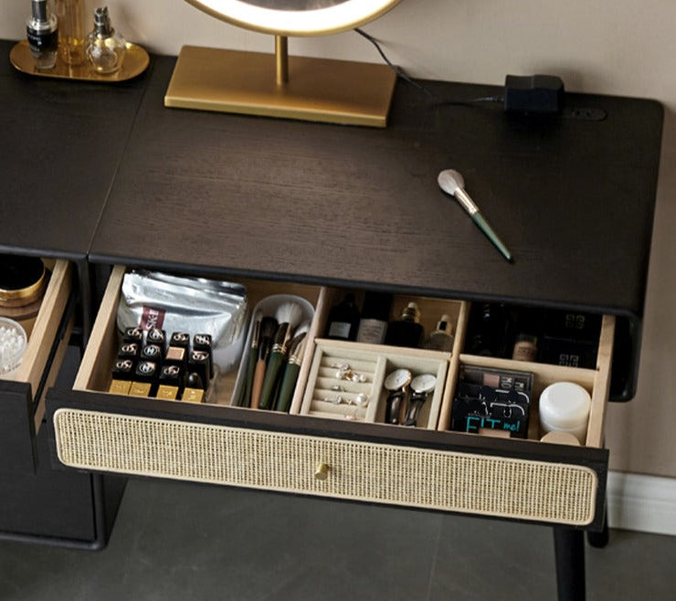Oak Solid Wood Black Vintage Makeup Dressing Table.