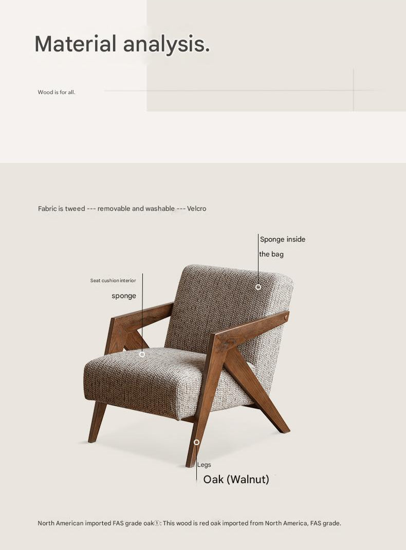 Oak Solid Wood Italian Modernist Geometric Lounge Chair
