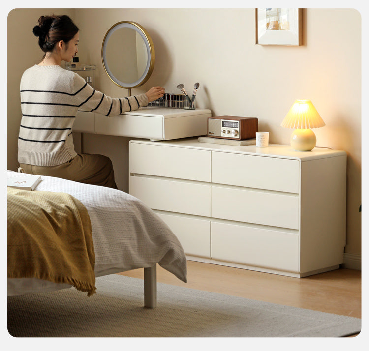 Poplar Solid Wood, Solid Rubberwood L-Shape Dressing Table
