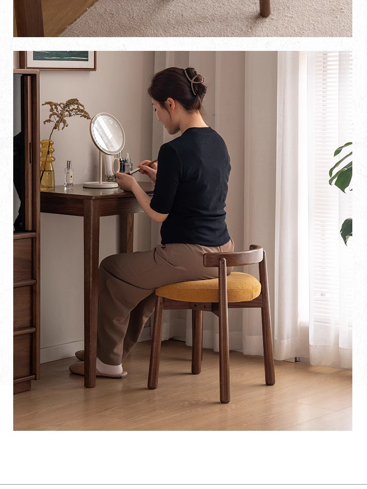 Black Walnut, Oak Solid Wood, Solid RubberWood Makeup Stool