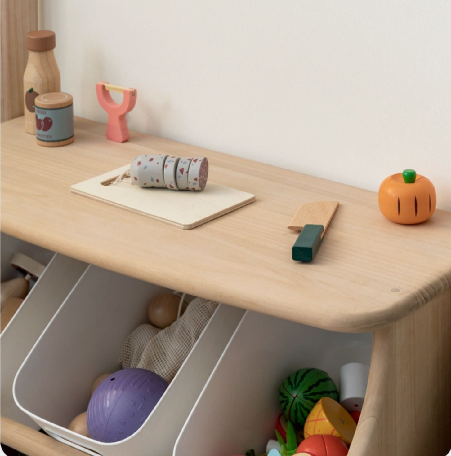 Poplar Solid Wood Kids Book, Toy Combination Storage Rack