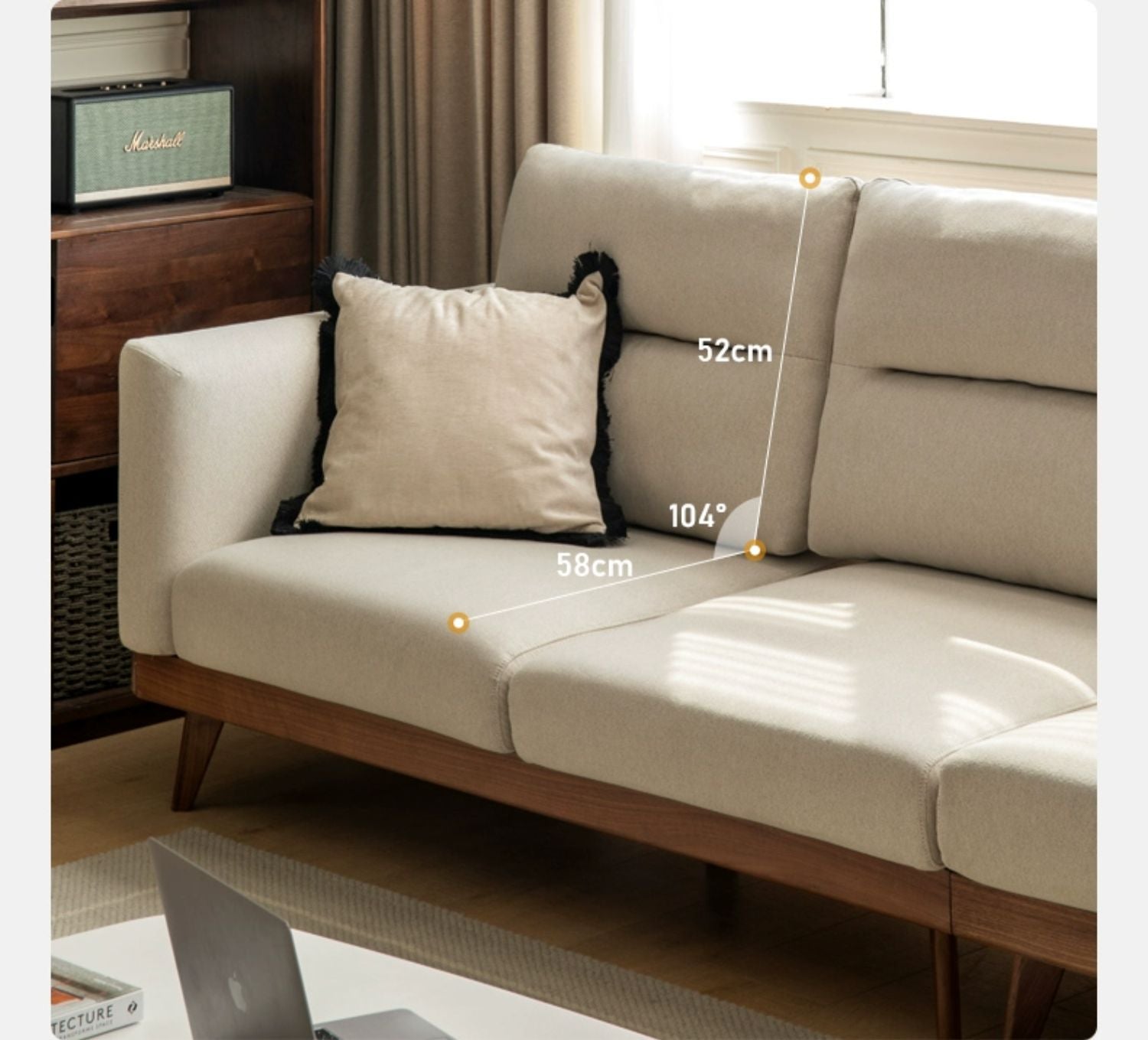 Black Walnut Solid Wood Sofa,Technology Cloth, Fabric.