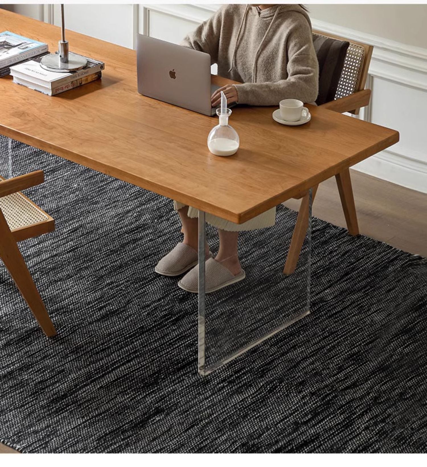 Oak, Cherry Solid Wood Acrylic Suspended Dining Table