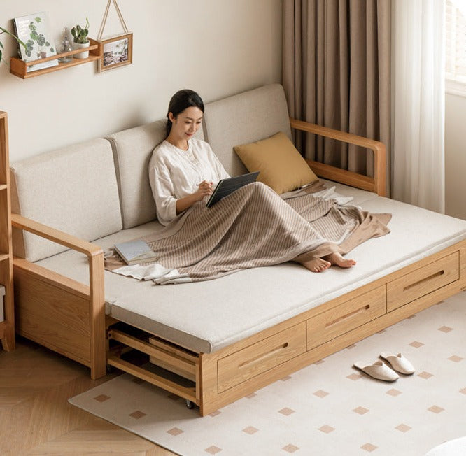 Oak, Ash Solid Woof Folding Storage Sofa Bed.