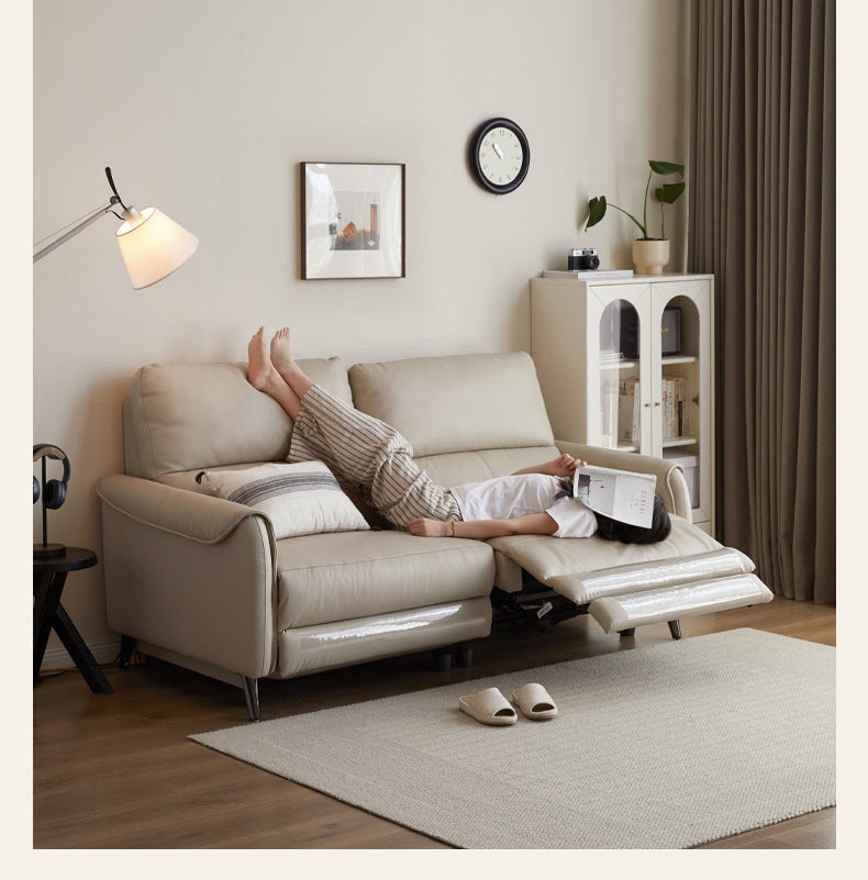 Genuine Leather Sofa Multifunctional Telescopic Electric Sofa.