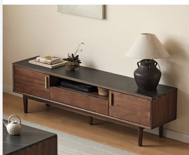 Black Walnut Solid Wood TV Stand Cabinet