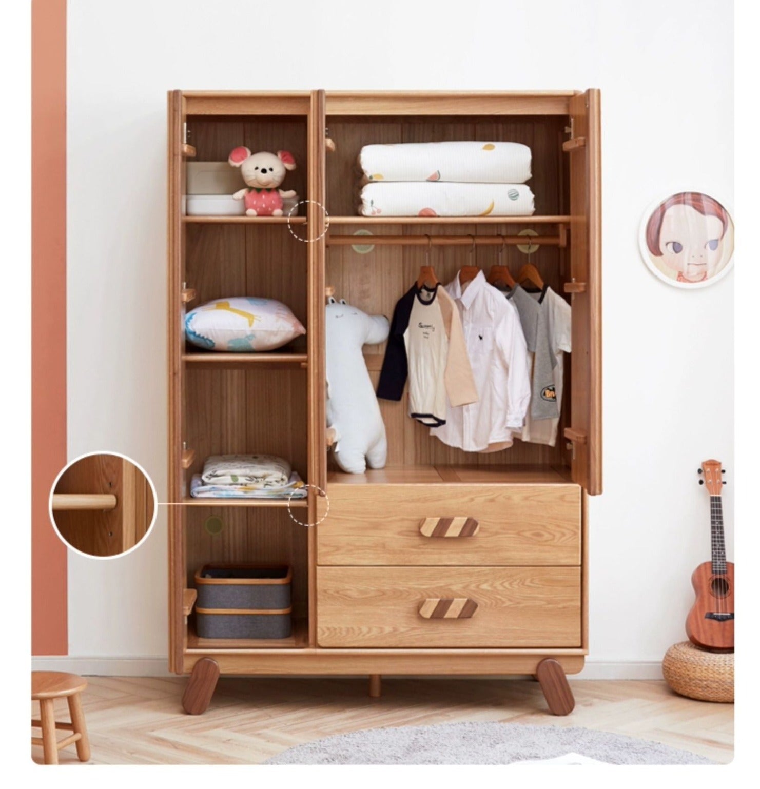 Oak Solid Wood Children's Wardrobe Modern