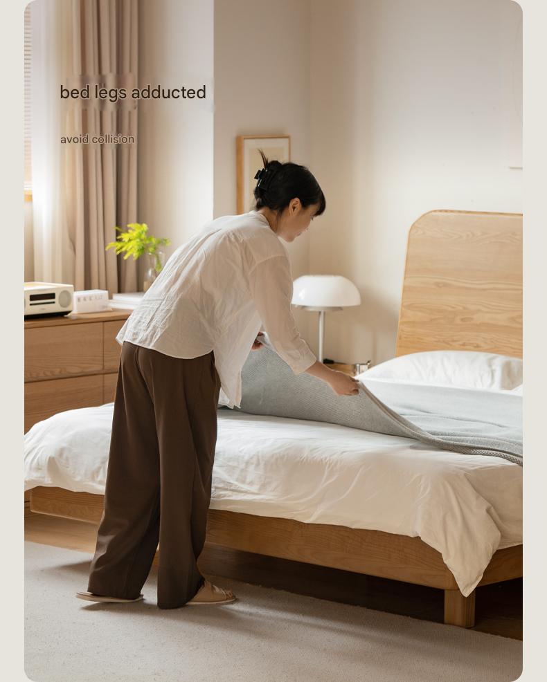 Ash Solid Wood Bed Simple High Headboard.