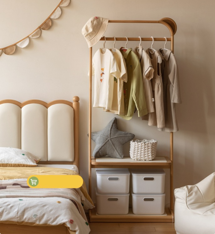 Beech solid wood kids coat rack floor hanger"