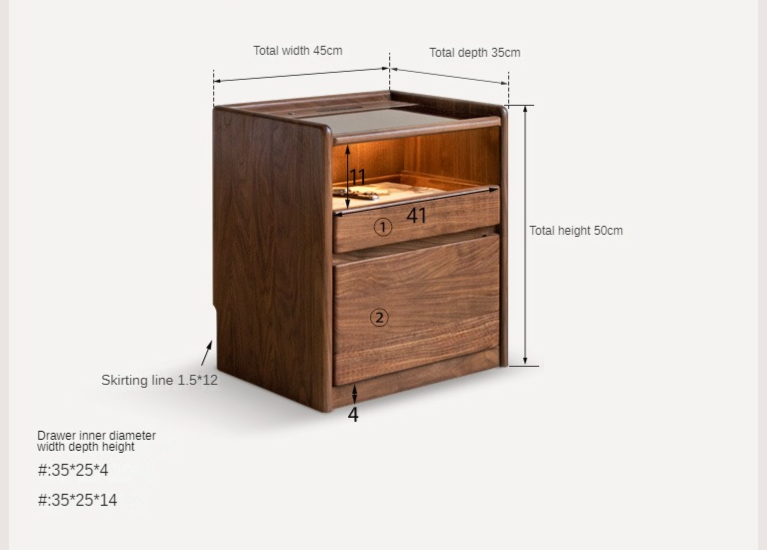 Black Walnut, Oak, Sandalwood Solid Wood Nightstand Socket, Lamp