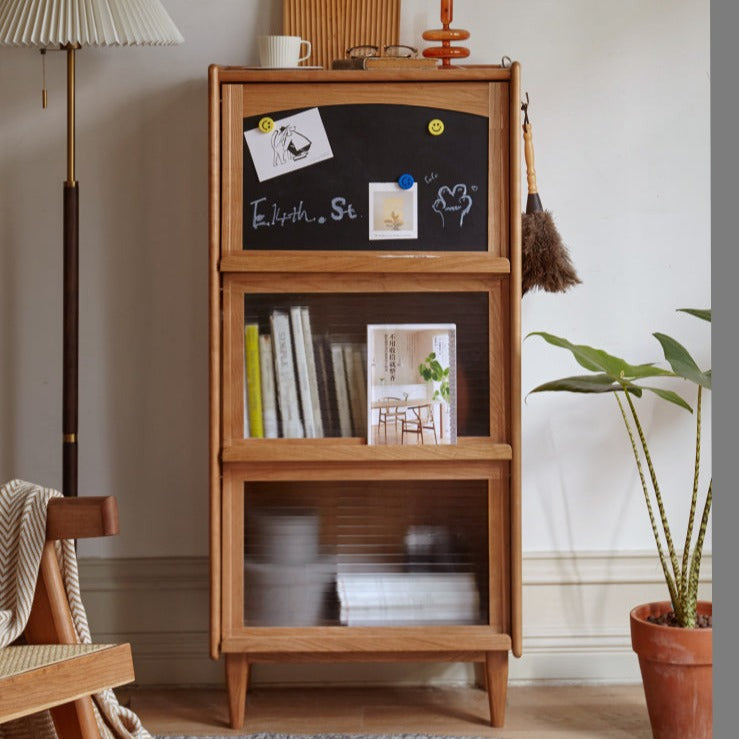 Cherry, Oak Solid Wood Flip Door Magazine Cabinet LED light -