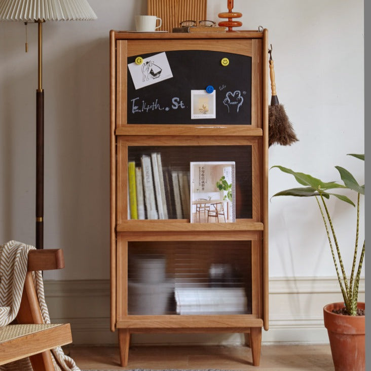Cherry, Oak Solid Wood Japanese Flip Glass Door Bookcase