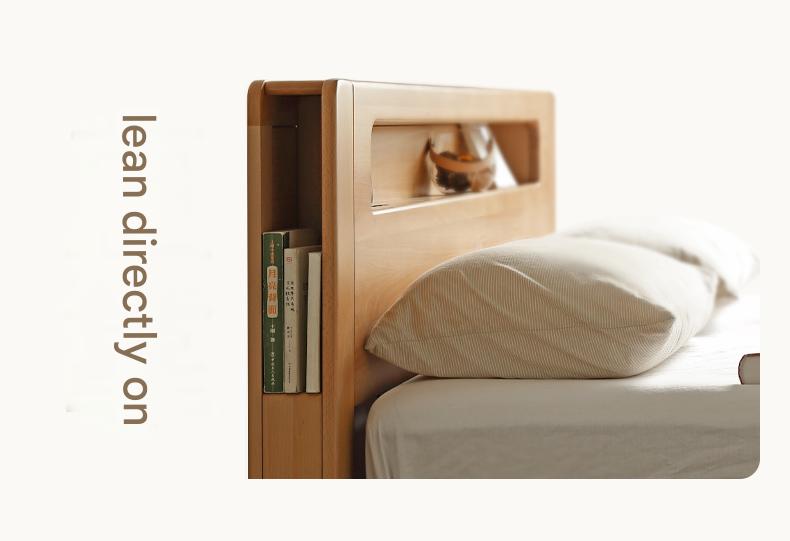 Oak, Beech Solid Wood With Light And Bookshelf Bed
