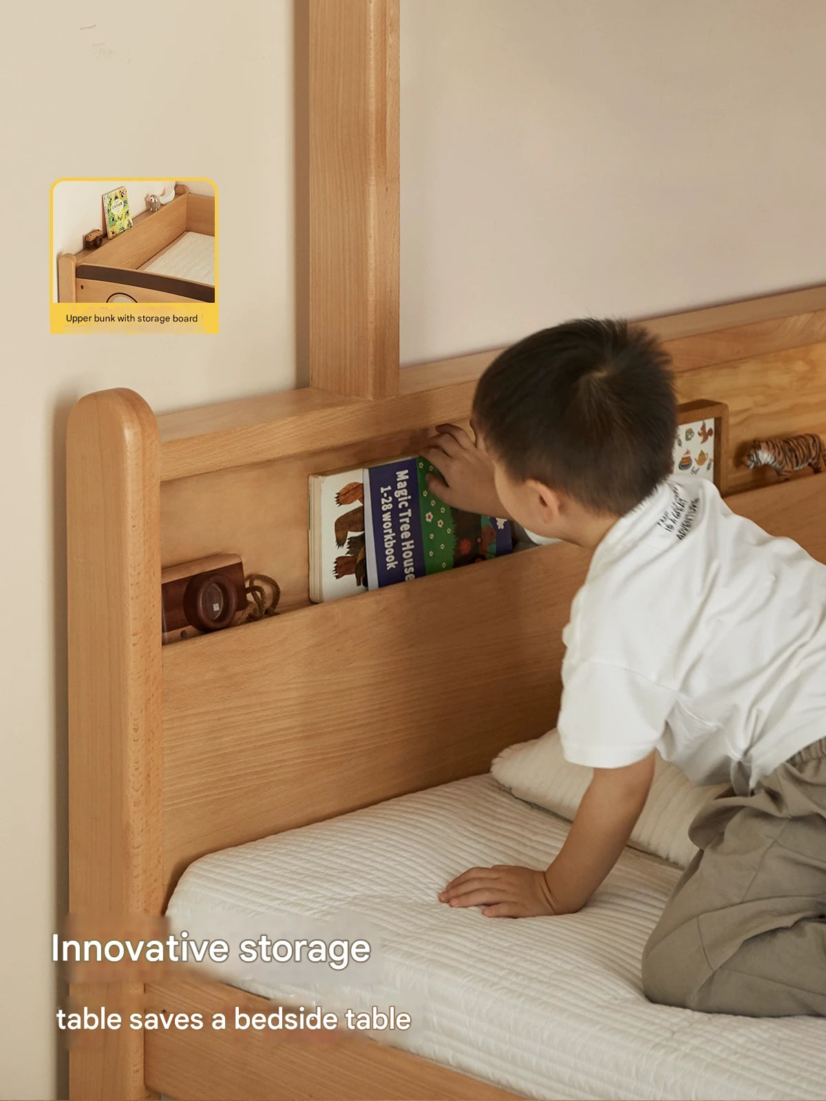 Beech Solid Wood Children's Storage Bunk Bed