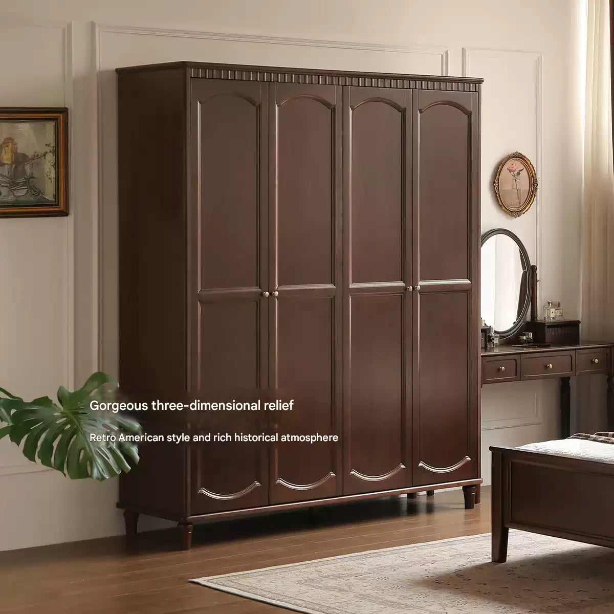 Poplar Solid Wood American Retro Double Door Wardrobe.