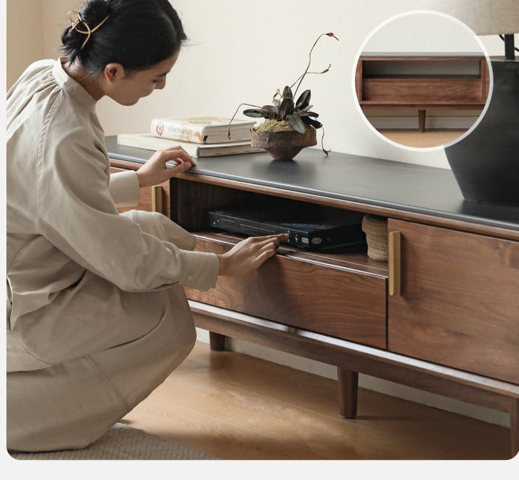 Black Walnut Solid Wood TV Stand Cabinet