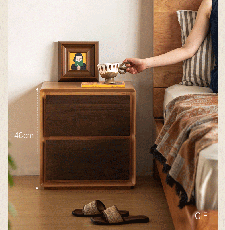 Cherry Solid Wood, Solid Rubberwood Nightstand