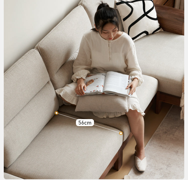 Sandalwood, Black Walnut Solid Wood Fabric Sofa.