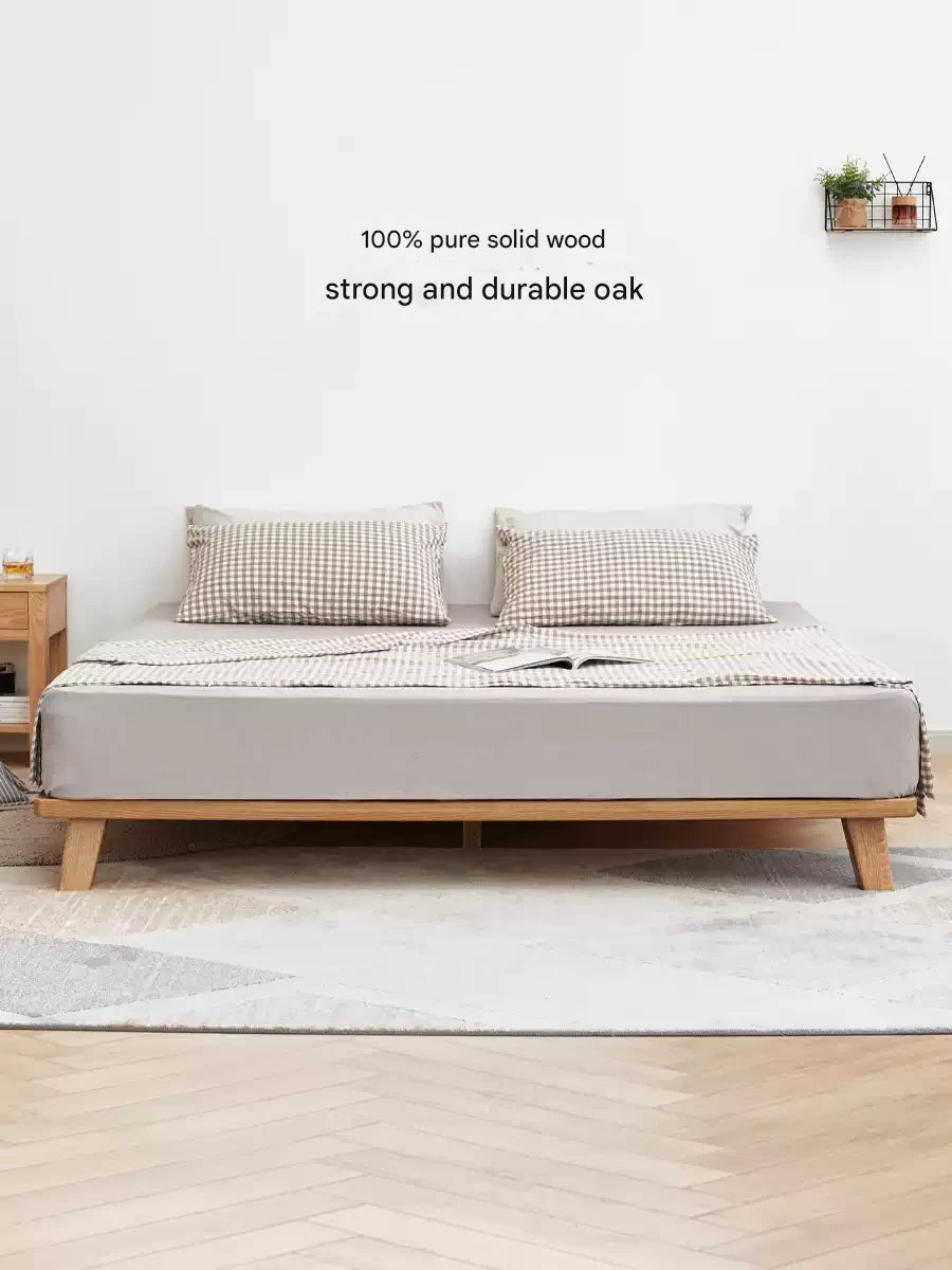 Oak solid wood platform bed, headboard-free bed