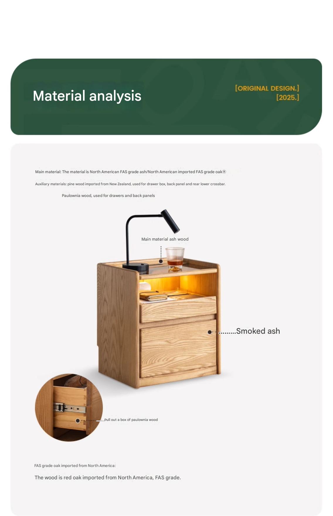 Oak, Ash Solid Wood Modern Nightstand