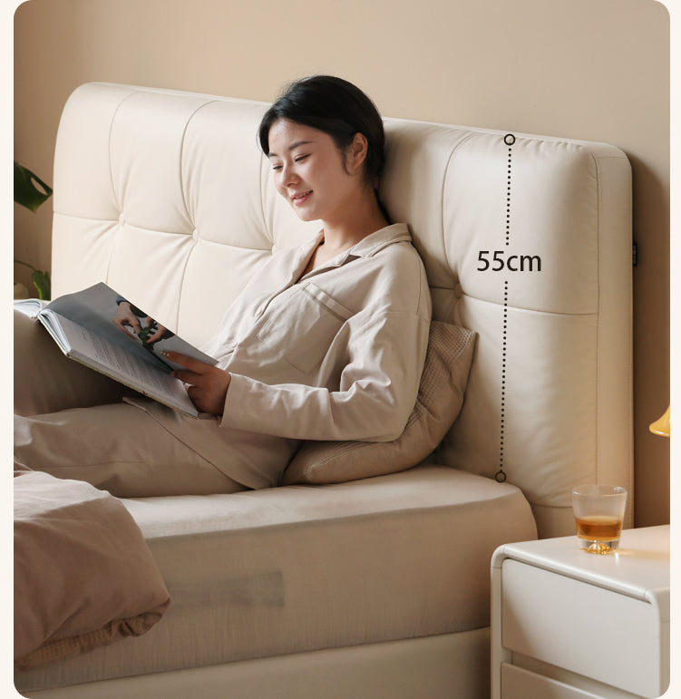 Genuine Leather Light Luxury Bed, Cream Style