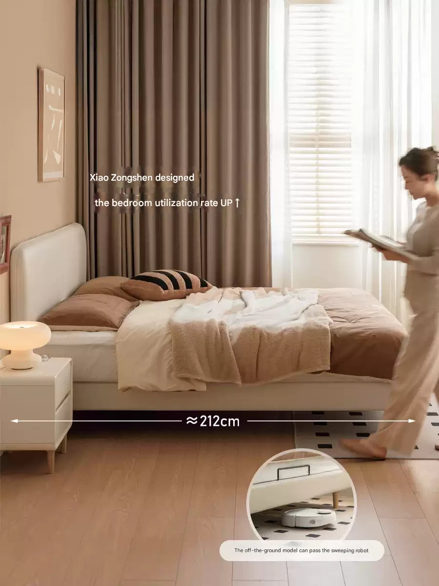 Fabric, Eco-friendly Cloud Leather Edge-Flush Cream Upholstery Bed