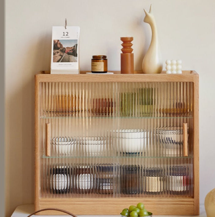 Oak, Cherry, Poplar Solid Wood Desktop Locker Storage Cabinet Glass Sliding Door