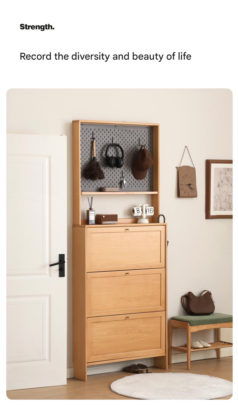 Beech Solid Wood Ultra-Thin Flip Bucket Shoe Cabinet