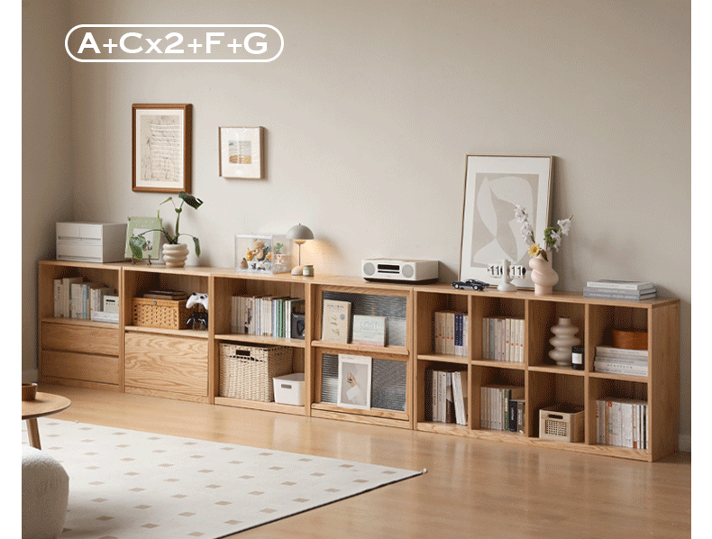 Oak, Solid Rubberwood, Ash Solid Wood Bookcase Free Combination Low Cabinet Floor-Standing Bookshelf