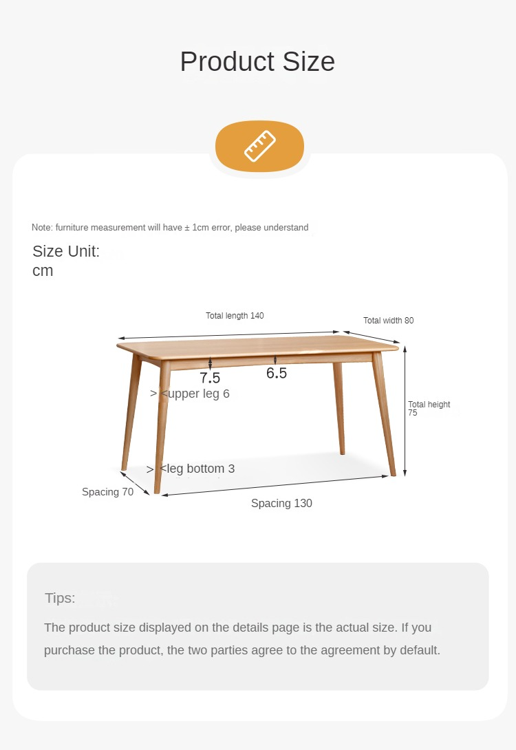 Beech Solid Wood Modern Dining Table