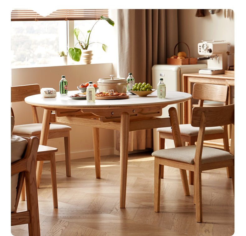 Oak Solid Wood Folding Rock Board Expandable Dining Table
