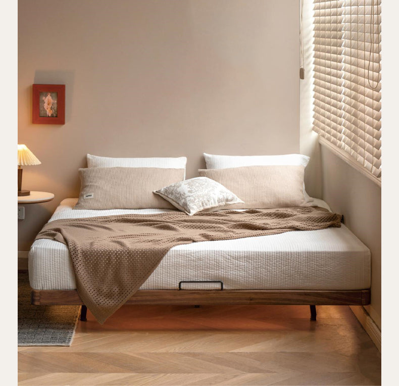 Black Walnut, Oak Solid Wood platform bed, headboard-free Suspended Bed