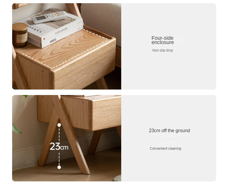 Oak Solid Wood Nightstand Rack Integrated Light.