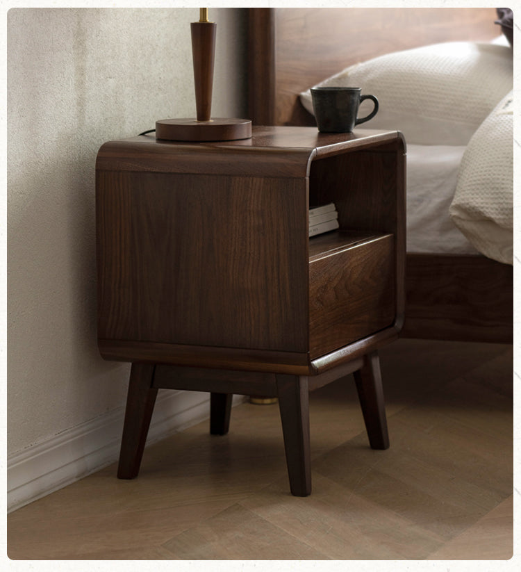 Black Walnut, Ash Solid Wood Modern Nightstand: