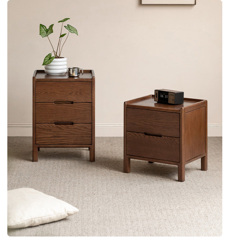 Oak Solid Wood, Solid Rubberwood Nordic Style Nightstand