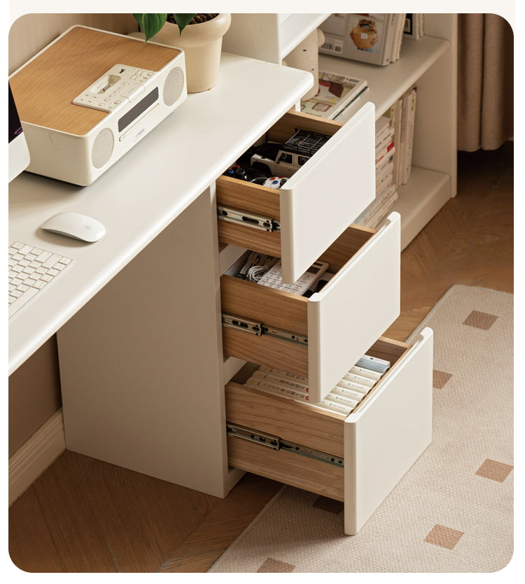 Rubber Wood, Poplar Solid Wood Cream Style Single-Leg Desk