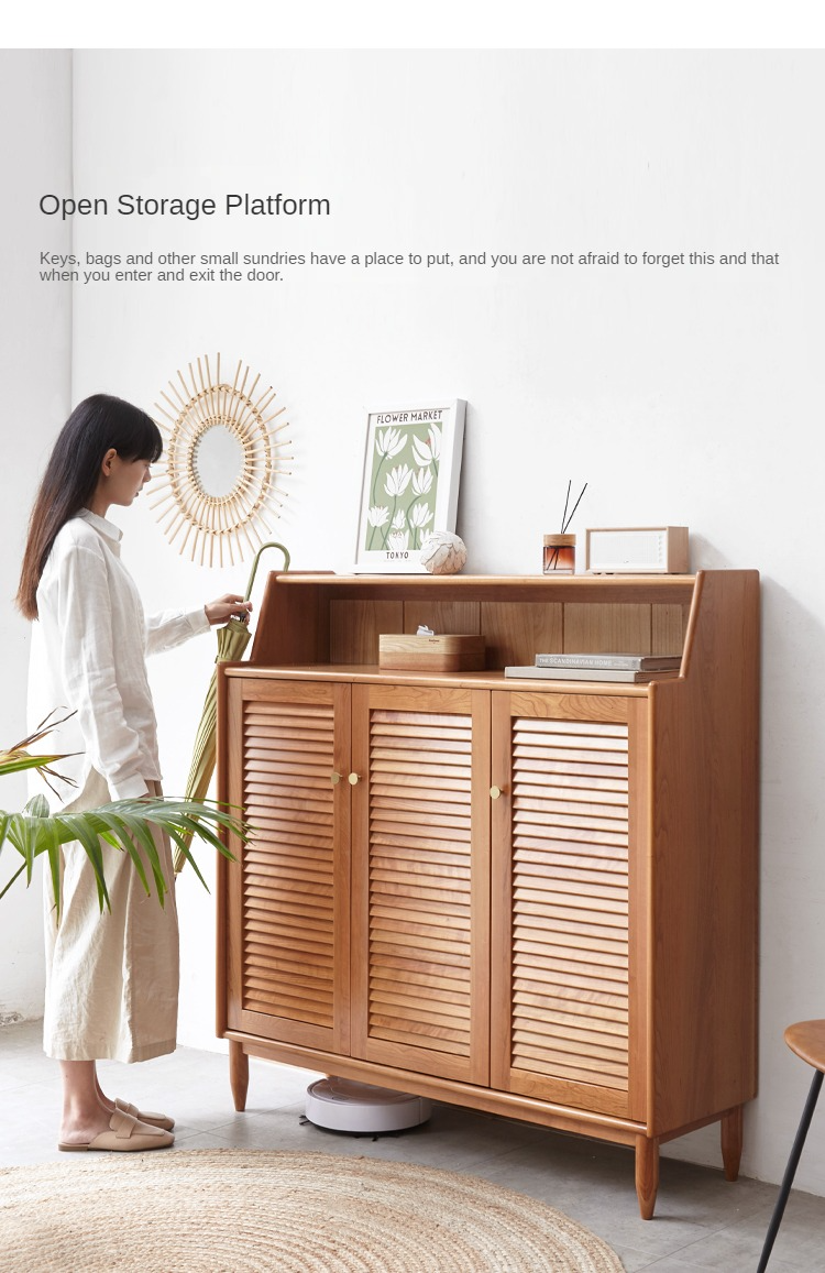 Cherry Solid Wood Entrance Shoe Cabinet