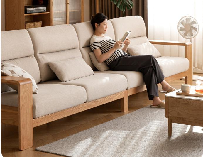 Oak Solid Wood Modern Log Style Corner Fabric Sofa.