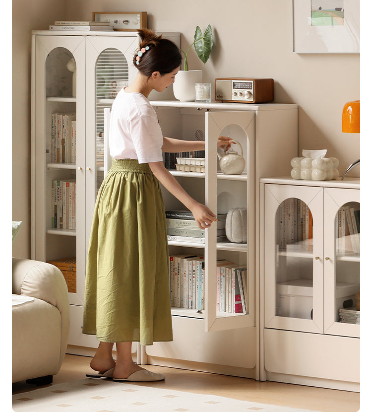 Solid RubberWood Bookcase With Door French Cream Style