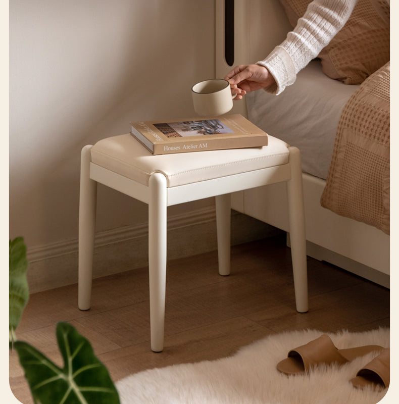 Birch Solid Wood, Solid Rubberwood Modern White Makeup Stool