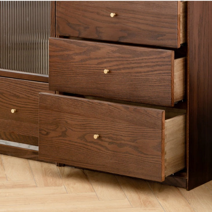 Oak, Ash Solid Wood Modular Bookcase with Glass Doors