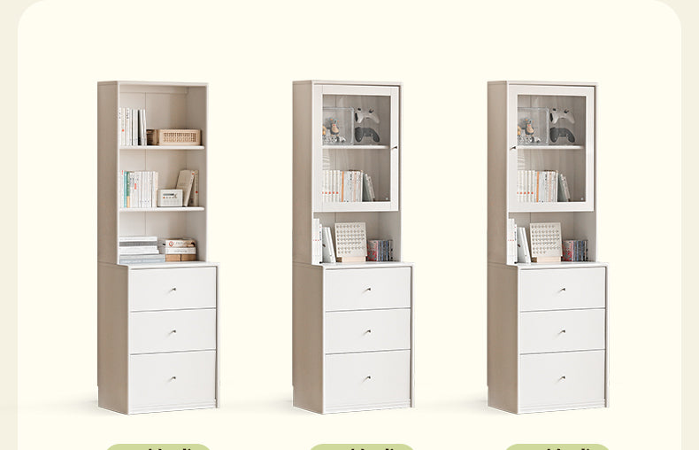 Poplar Solid Wooden Bookcase Cream White Free Combination Glass Door Display Cabinet