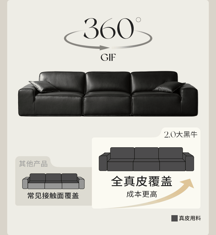 Full Grain Genuine Leather Sofa Contemporary Couch