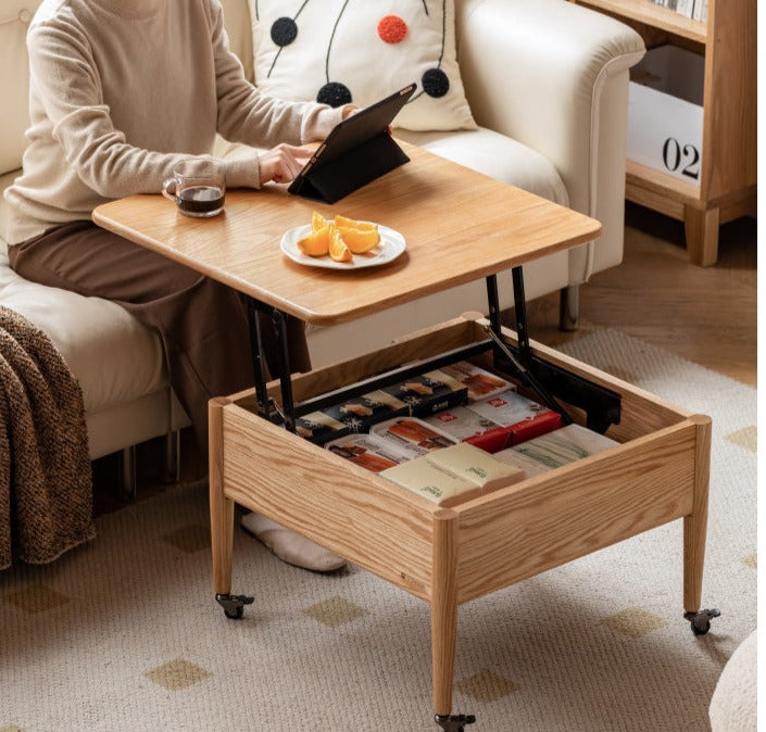 Oak Solid Wood Elevated Dual Purpose Folding Coffee Table