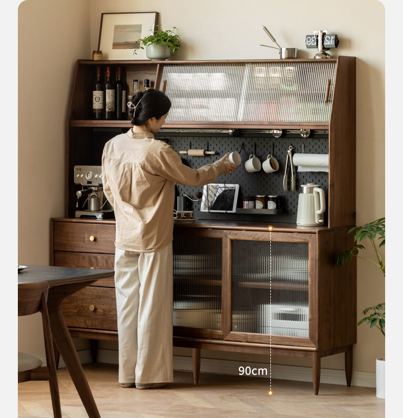 Black Walnut Solid Woof Sideboard Integrated High Cabinet Glass