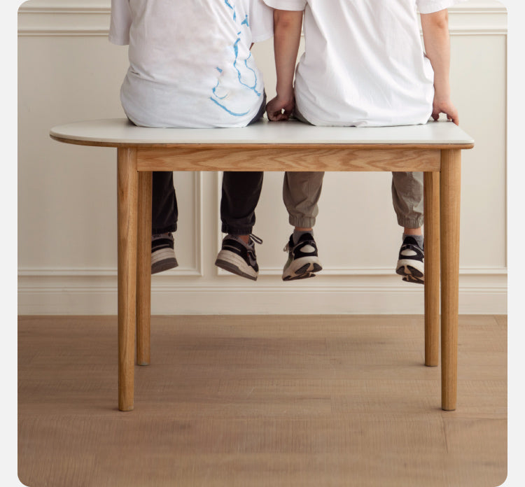 Oak, Beech Solid Wood Rock Slab Semi-Circular Dining Table