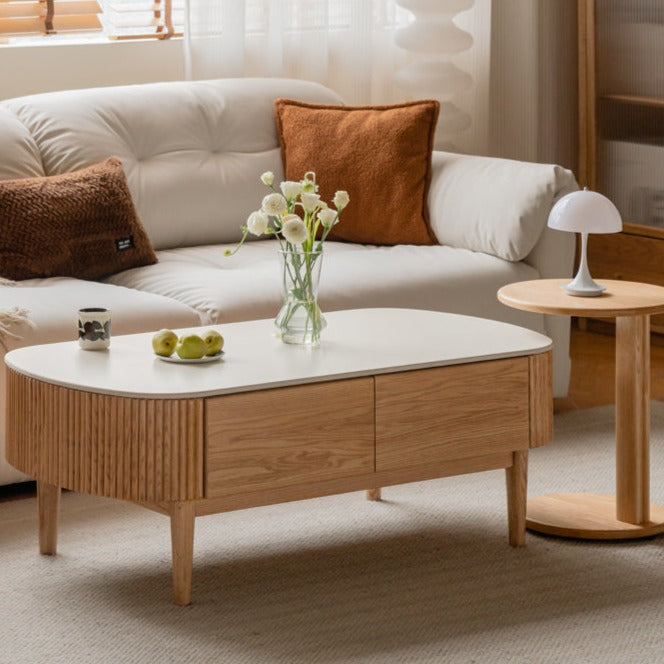 Oak Solid Wood Slate Coffee Table Modern Log Coffee Table