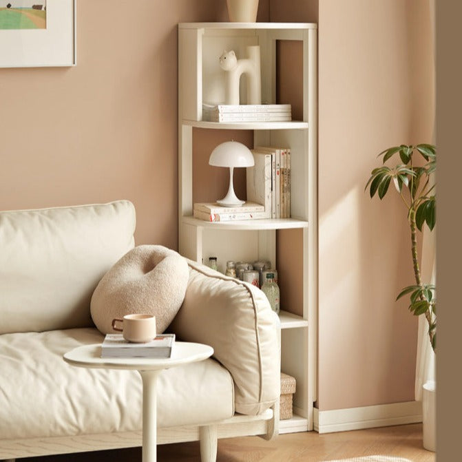 Poplar Solid Wood Corner Bookshelf, Floor-standing Storage Rack Cream Style