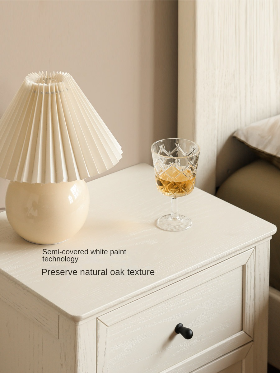Oak Solid Wood Nightstand Cream American