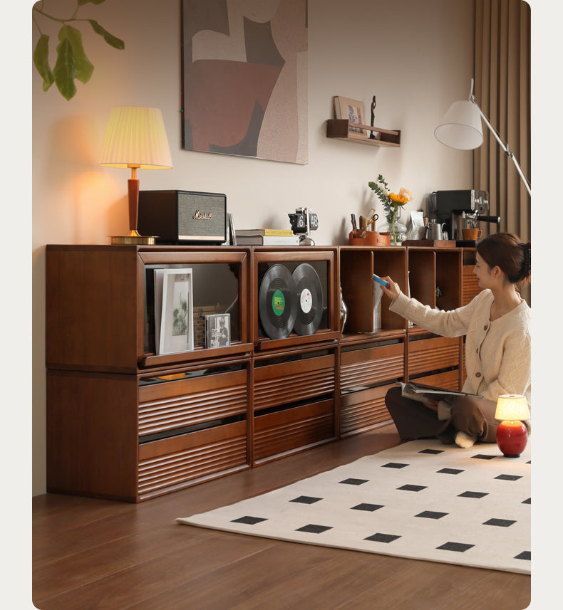 Black Walnut, Cherry, Poplar Solid Wood Medieval Floor TV Cabinet.